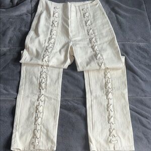 emory park Cream Lace-Up Front Detail Chinos